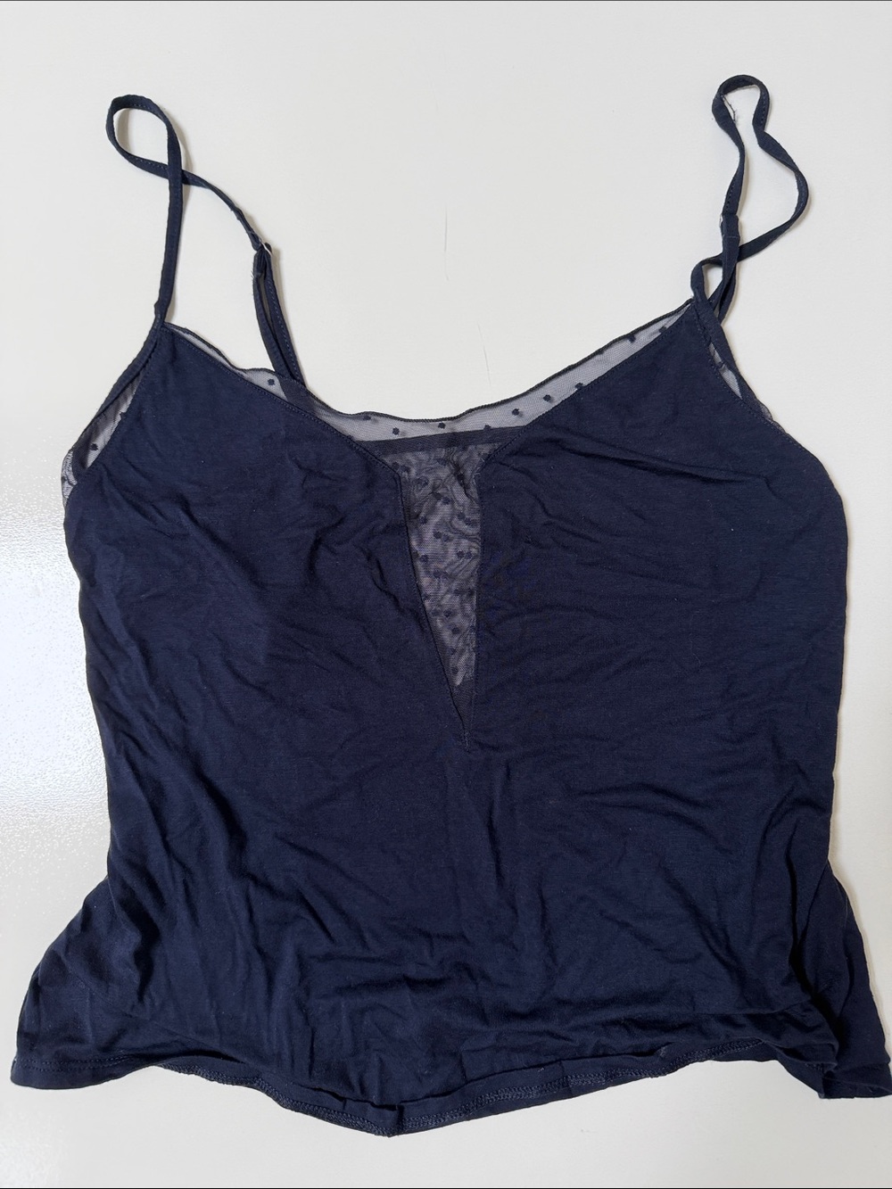 • Victoria's Secret Navy Knit Plunge
Cami with Swiss Dot Mesh Trim S